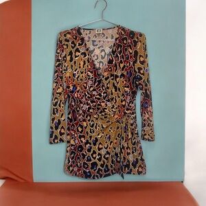 Anne Klein Women’s Leopard Print Wrap Top - Brown Multi